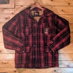 Vintage Woolrich Hunting Coat Jacket | Red and Black Plaid Hiking Skeleton Patch